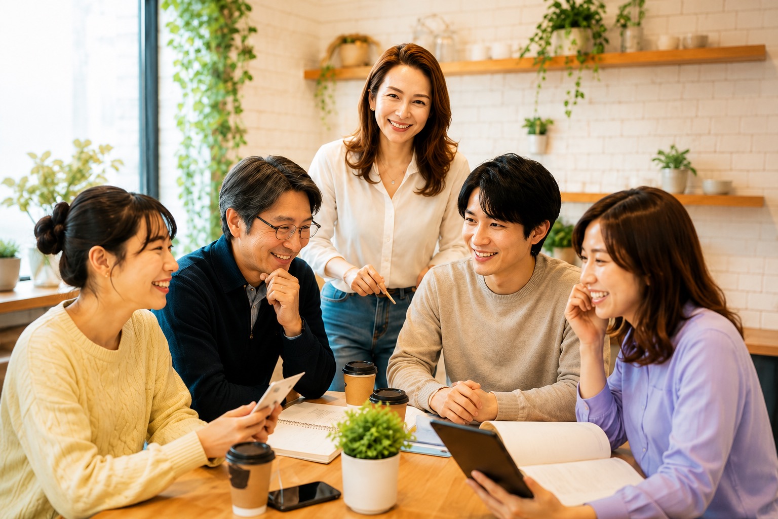 テーブルを囲んで交流する仲間たち