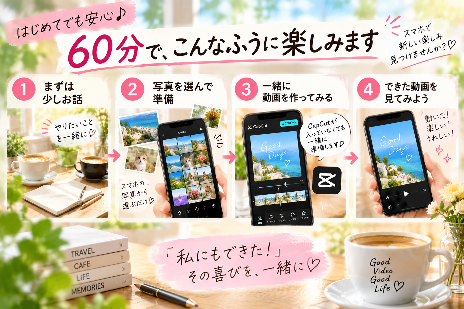 はじめてスマホ動画体験の60分の流れ